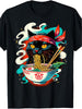 Cat Ramen Japanese Animation Cute Cat T-Shirt, Men's Fashion Trend Cotton Crew Neck Casual Letter Printed T-Shirt, Soft Touch T-Shirt