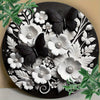 Iron Wall Art Decor, Round Hanging Foil Engraving with Black Butterfly & White Floral Design, Decorative Metal Sign for Bar, Cafe, Club, Kitchen - 1 Piece