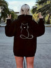 Chic Line Kitten Print Zip-Up Hoodie with Pockets - Comfy & Stylish Sportswear for Women, Perfect for Fall/Winter