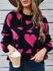 Women's Heart Print Sweater Long Sleeve Round Neck Knitwear Autumn Loose Pullovers