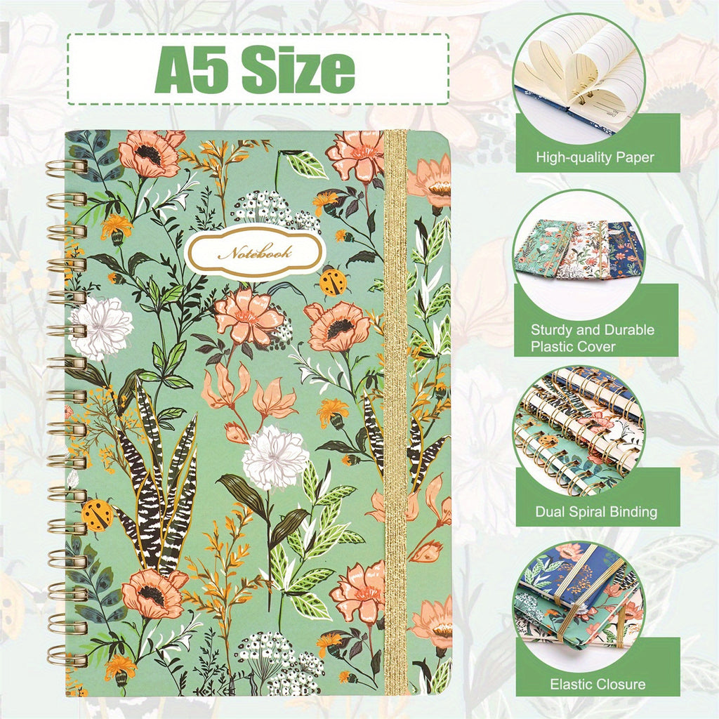 Set of 3 Floral Spiral Journals - 160 Pages Each, Spring-Themed Notebooks for Women, Perfect for School & Office, Gift-Ready, 6x8.5 Inches