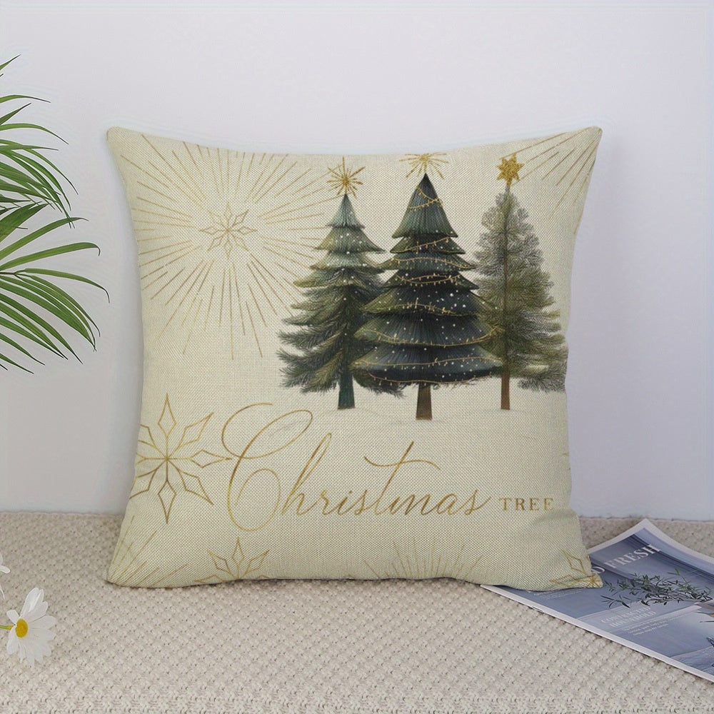 4-Pack Christmas Throw Cushion Covers with Pine Tree & Pine Cone Design - Contemporary Striped Polyester Decorative Cases, Machine Washable with Zip Closure for Sofa, Bed, and Multiple Rooms Decor (Insert Not Included)