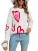 Women's Heart Print Sweaters Long Sleeve Round Neck Oversized Pullover Spring Fall Tops