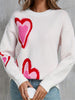 Women's Heart Print Sweaters Long Sleeve Round Neck Oversized Pullover Spring Fall Tops