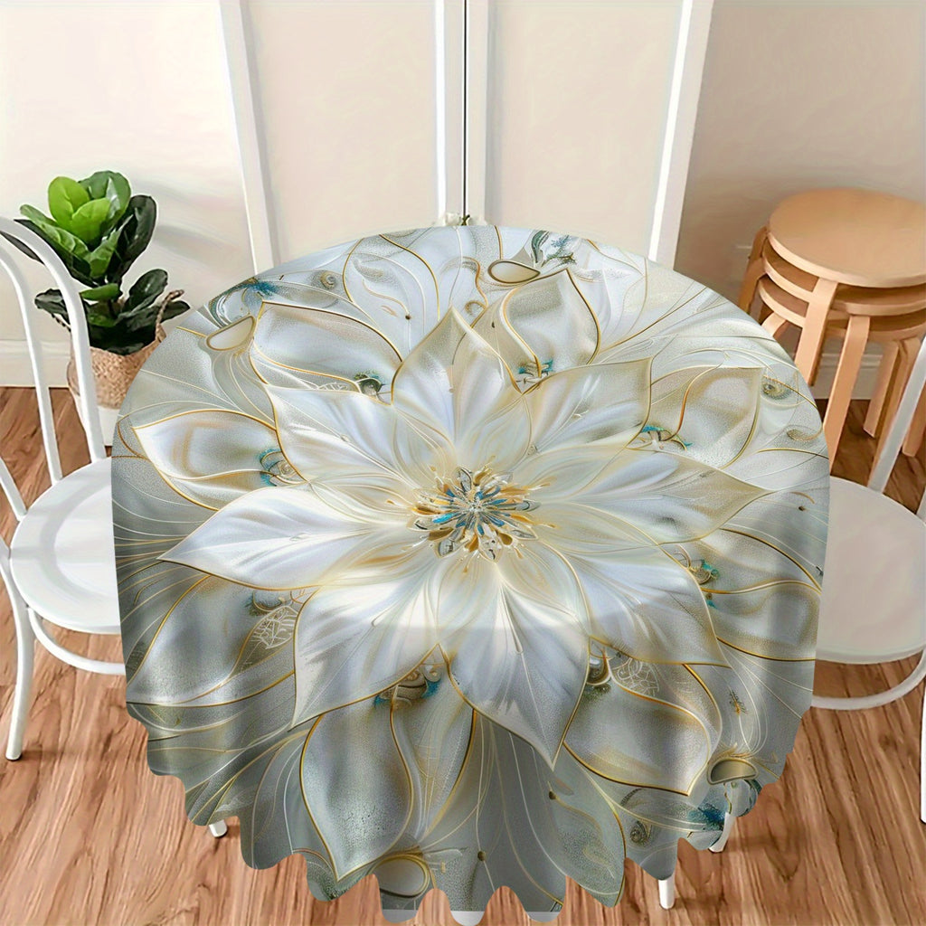 Elegant Floral Polyester Tablecloth - Machine Made Woven Round Table Cover with Graphic Design for Dining and Living Room Decor - 1pc Polyester100% Protective Dust Cover