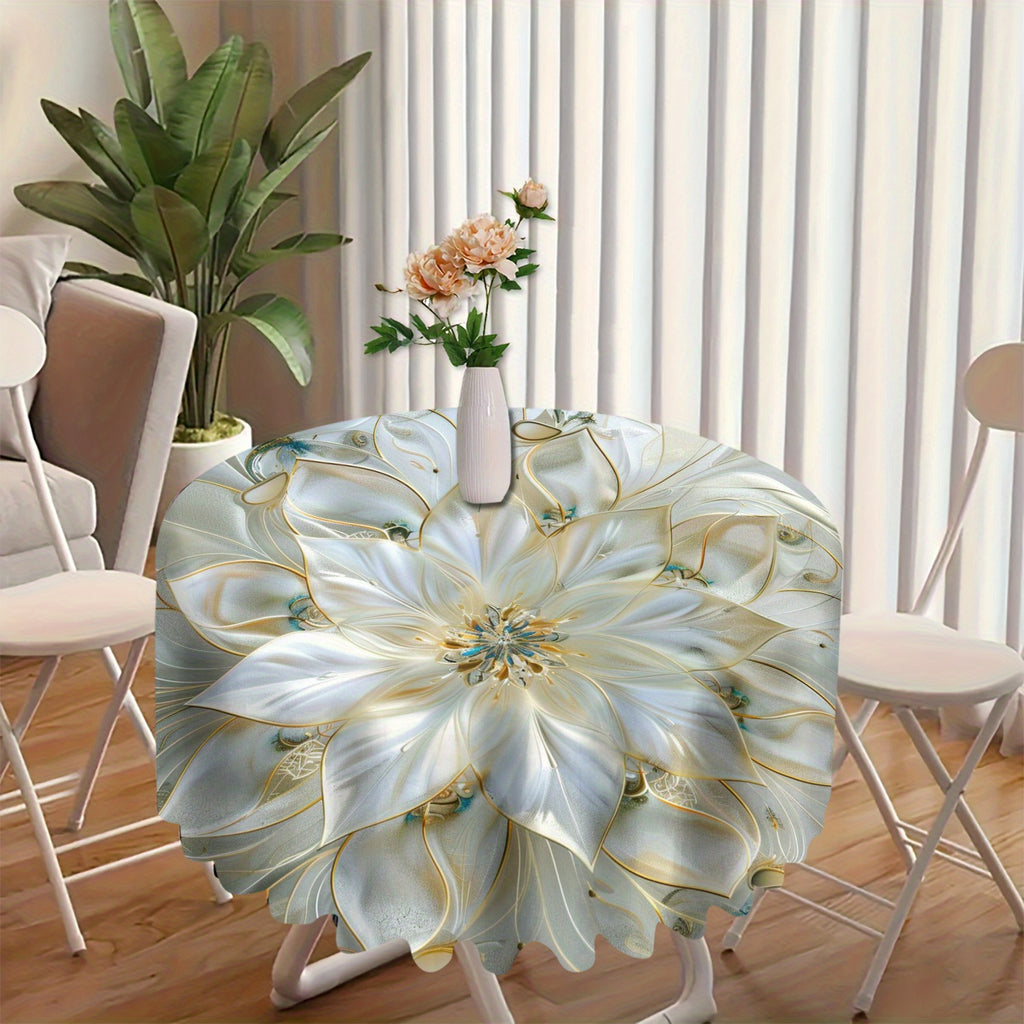 Elegant Floral Polyester Tablecloth - Machine Made Woven Round Table Cover with Graphic Design for Dining and Living Room Decor - 1pc Polyester100% Protective Dust Cover