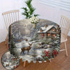 Charming Elk Under Cabin Design Round Tablecloth - Polyester, Dust-Proof for Living Room & Kitchen Decor