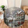 Charming Elk Under Cabin Design Round Tablecloth - Polyester, Dust-Proof for Living Room & Kitchen Decor