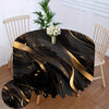 Round Tablecloth, Black Golden Line Design, Polyester, Machine Woven, Dustproof, Decorative Cover for Dining Table, Living Room, Kitchen, Home Decor