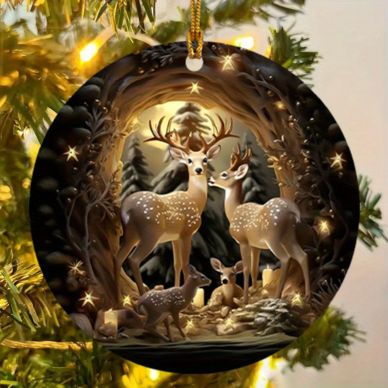 Acrylic Luminous Deer Christmas Ornament - Winter Elk Scene Hanging Decoration for Home, Outdoor, Christmas Tree, Holiday Party - Car Pendant Keepsake