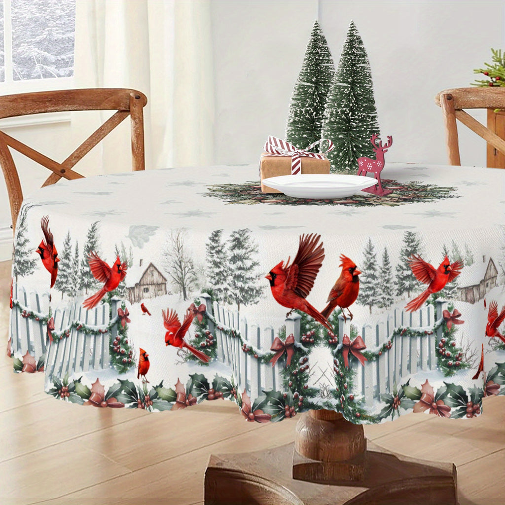 Rustic Winter Farmhouse Tablecloth - Waterproof, Wrinkle & Scratch Resistant with Vibrant Cardinal & Holly Berry Design - Perfect for Christmas & Seasonal Decor, Ideal Gift for Indoor/Outdoor Parties & Home