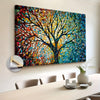 Oversized Tree of Life Wall Art Canvas - Stained Glass Effect Yggdrasil Painting - Leaf Pattern, Spring and Summer Landscape Theme - Decorative Art Classic Modern Style - Wooden Frame - For Living Room, Bedroom, Kitchen, Office, Dining Room Decoration
