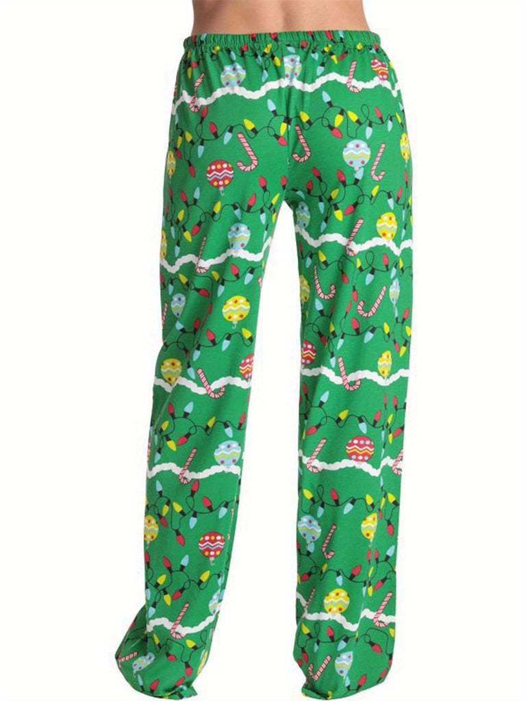 Womens Christmas Print Pajama Pants Elastic Waistband Casual Pull On Lounge Trousers