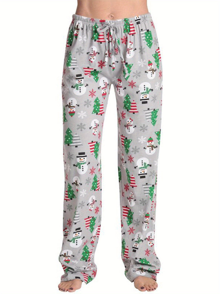 Womens Christmas Print Pajama Pants Elastic Waistband Casual Pull On Lounge Trousers