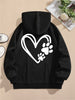 Heart Print Kangaroo Pocket Hoodie, Casual Long Sleeve Drawstring Hooded Sweatshirt For Fall & Winter, Women's Clothing