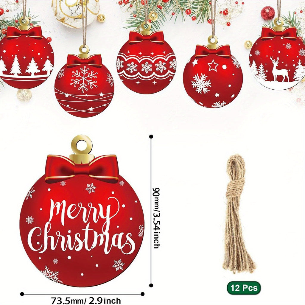 12PCS Christmas Wooden Pendant Christmas Ball Hanging Wooden Pendant Christmas Ball Christmas Tree Craft Decoration for Holiday Home Decoration of Holiday Party