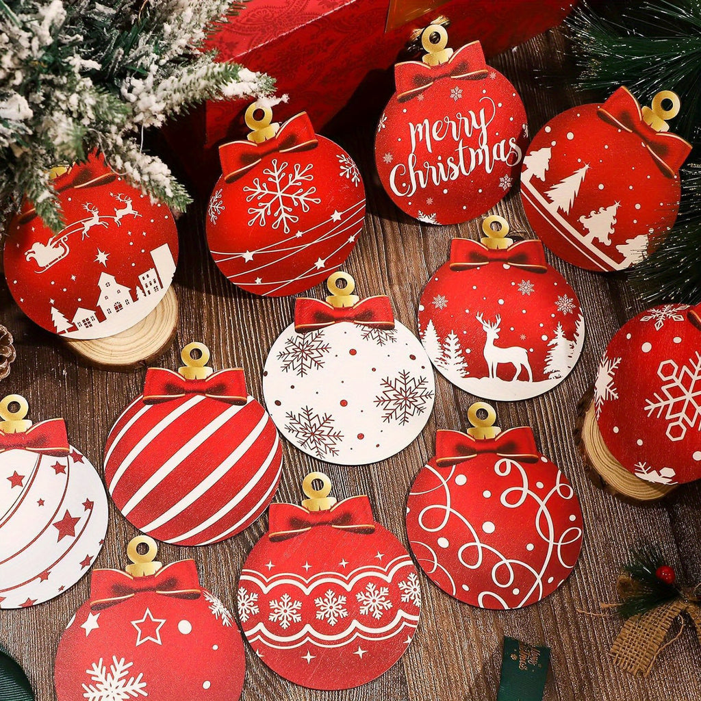 12PCS Christmas Wooden Pendant Christmas Ball Hanging Wooden Pendant Christmas Ball Christmas Tree Craft Decoration for Holiday Home Decoration of Holiday Party