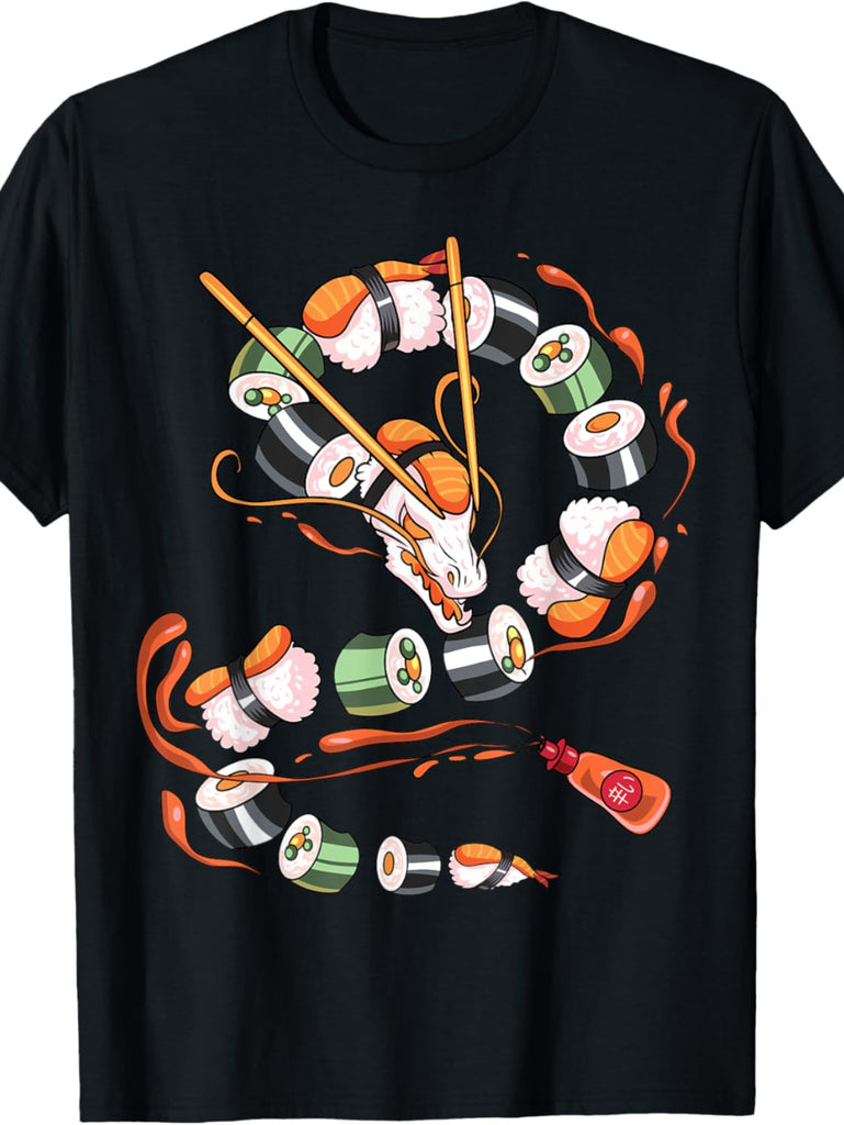 EWHSushi Dragon Roll Japanese Food Kawaii Dragon Anime Sushi T-Shirt