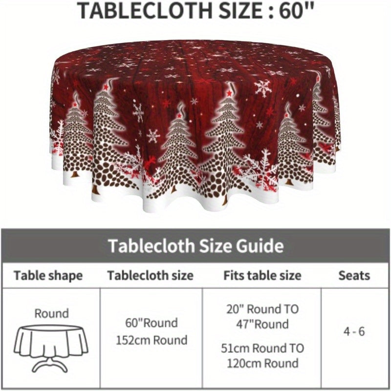 Merry Christmas Snowflake & Tree Round Tablecloth - 60" Polyester, Oil-Proof & Wrinkle-Free, Perfect for Holiday Dining Decor Holiday Decorations, Christmas Decor