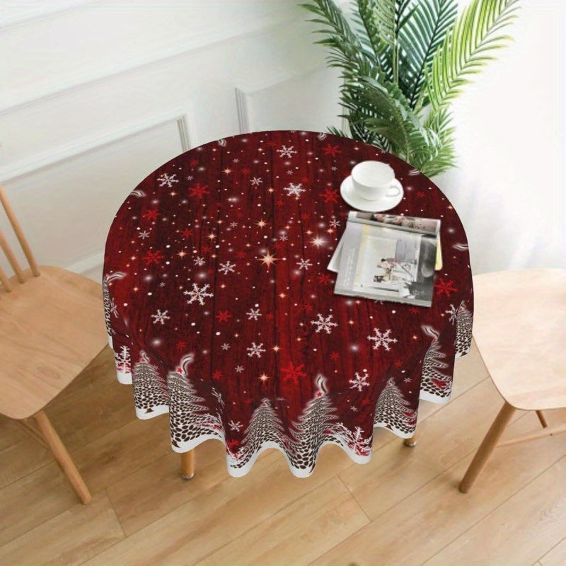 Merry Christmas Snowflake & Tree Round Tablecloth - 60" Polyester, Oil-Proof & Wrinkle-Free, Perfect for Holiday Dining Decor Holiday Decorations, Christmas Decor