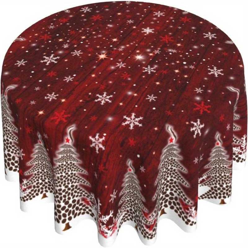 Merry Christmas Snowflake & Tree Round Tablecloth - 60" Polyester, Oil-Proof & Wrinkle-Free, Perfect for Holiday Dining Decor Holiday Decorations, Christmas Decor