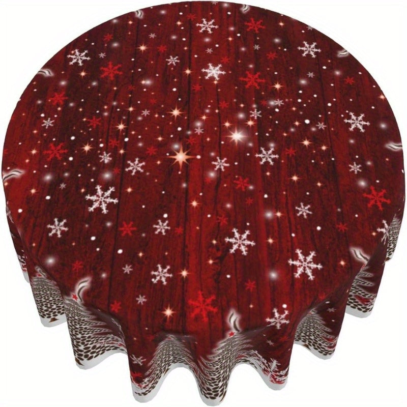 Merry Christmas Snowflake & Tree Round Tablecloth - 60" Polyester, Oil-Proof & Wrinkle-Free, Perfect for Holiday Dining Decor Holiday Decorations, Christmas Decor