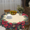 1pc Festive Polyester Round Tablecloth, 60" Machine-Woven Christmas Wreath Design with Poinsettia and Holiday Accents for Kitchen, Catering, and Holiday Gatherings