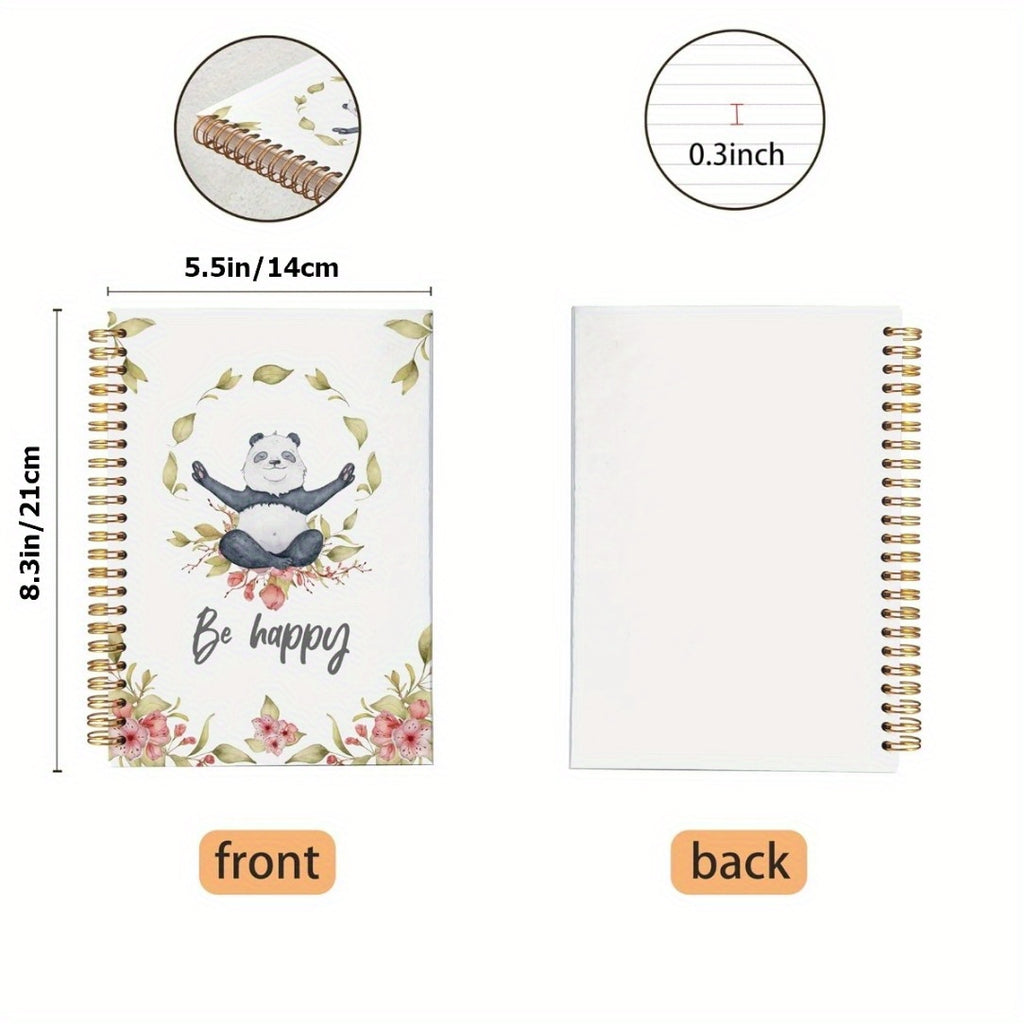 1pc "Be Happy" Panda Spiral Notebook, Cute Writing Journal for Women, Office Supplies, Daily Use Paper, Spiral Coil Notebook for Panda Lovers