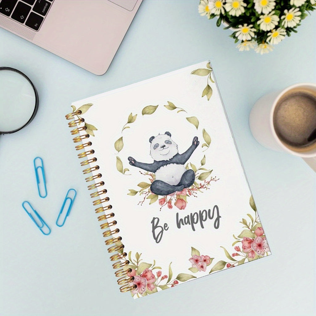 1pc "Be Happy" Panda Spiral Notebook, Cute Writing Journal for Women, Office Supplies, Daily Use Paper, Spiral Coil Notebook for Panda Lovers