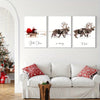 Three-piece set of exquisite Christmas Santa Claus riding a reindeer pattern, art canvas printed decorative painting unframed, suitable for Christmas gifts, bedroom living room decoration, perfect choice for gift giving