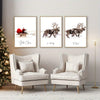 Three-piece set of exquisite Christmas Santa Claus riding a reindeer pattern, art canvas printed decorative painting unframed, suitable for Christmas gifts, bedroom living room decoration, perfect choice for gift giving