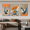 Framed Wrapped Canvas Modern Abstract Canvas Wall Art - Luxury Aluminum Cable Painting Pictures - White Blue Orange Gray - Suitable for Living Room Bedroom Office - Perfect Gift for Art Lovers