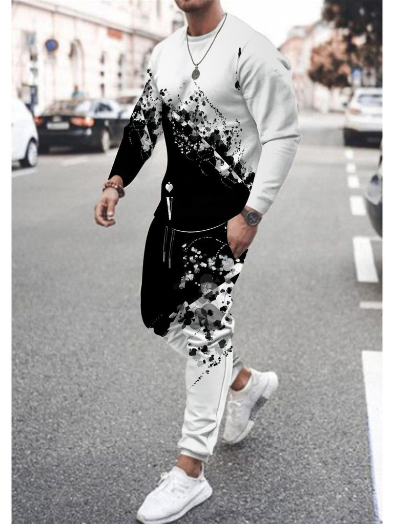 Ace of Spades Graphic Print Crew Neck Sweatshirt and Joggers Set, Knit Polyester Casual Sweatsuit with Regular Fit and Slight Stretch - Polyester Lash Sets