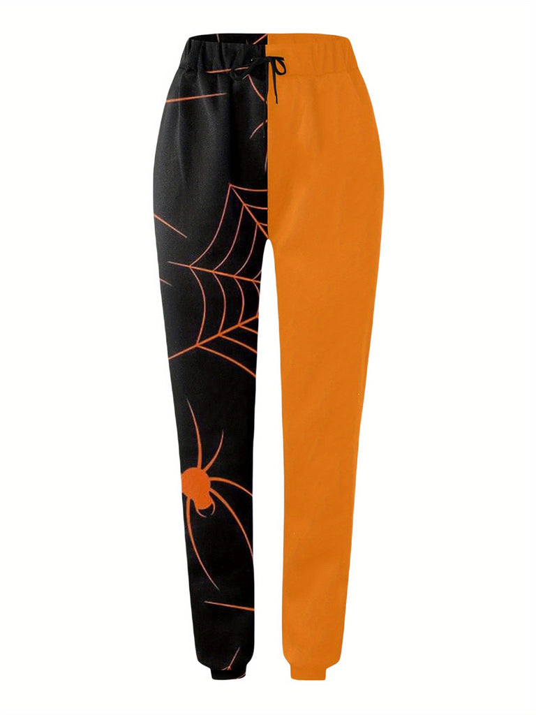 Women'S Running Pants Funny Halloween Spider Print High Waist Loose Jogger Trousers with Side Pockets