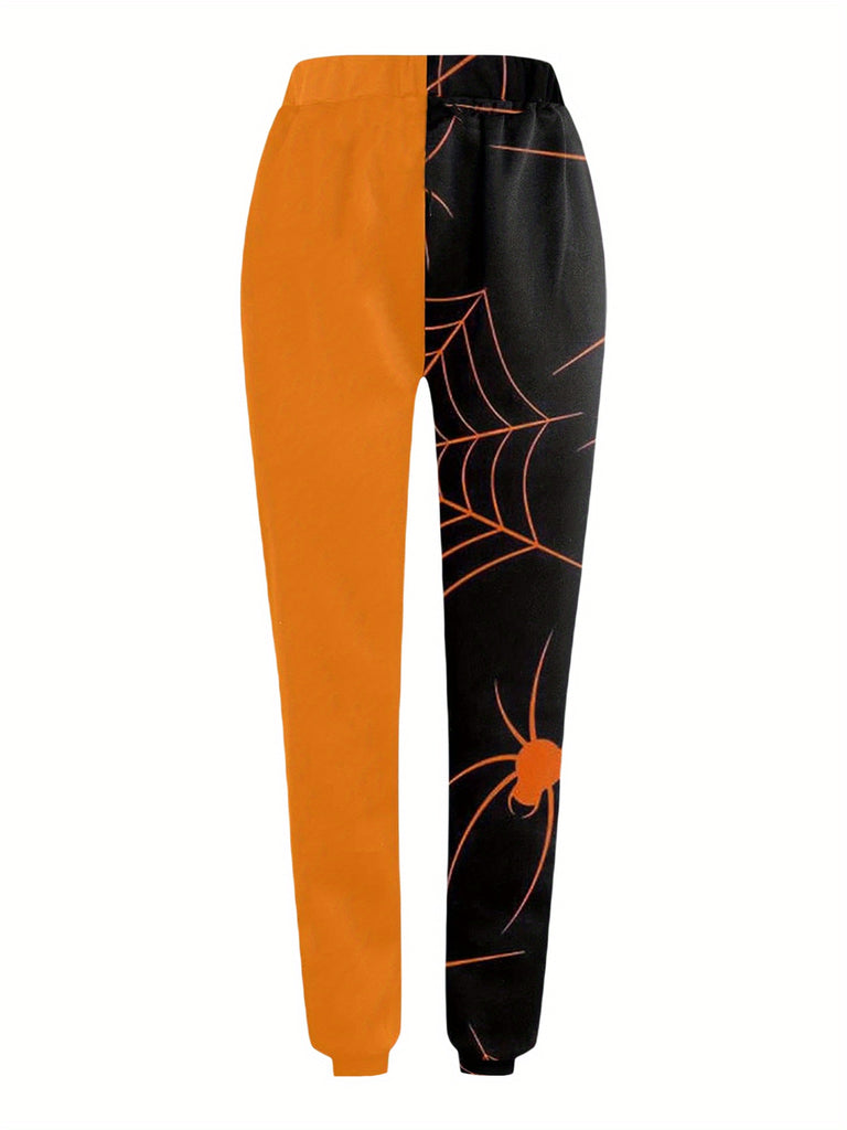 Women'S Running Pants Funny Halloween Spider Print High Waist Loose Jogger Trousers with Side Pockets