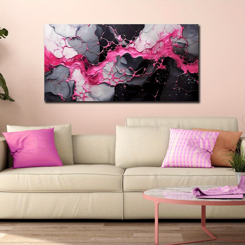 Pink Wall Art For Living Room, Abstract Canvas Wall Decor For Bedroom Decor, Modern Print Paintings 24x48inch With Frame