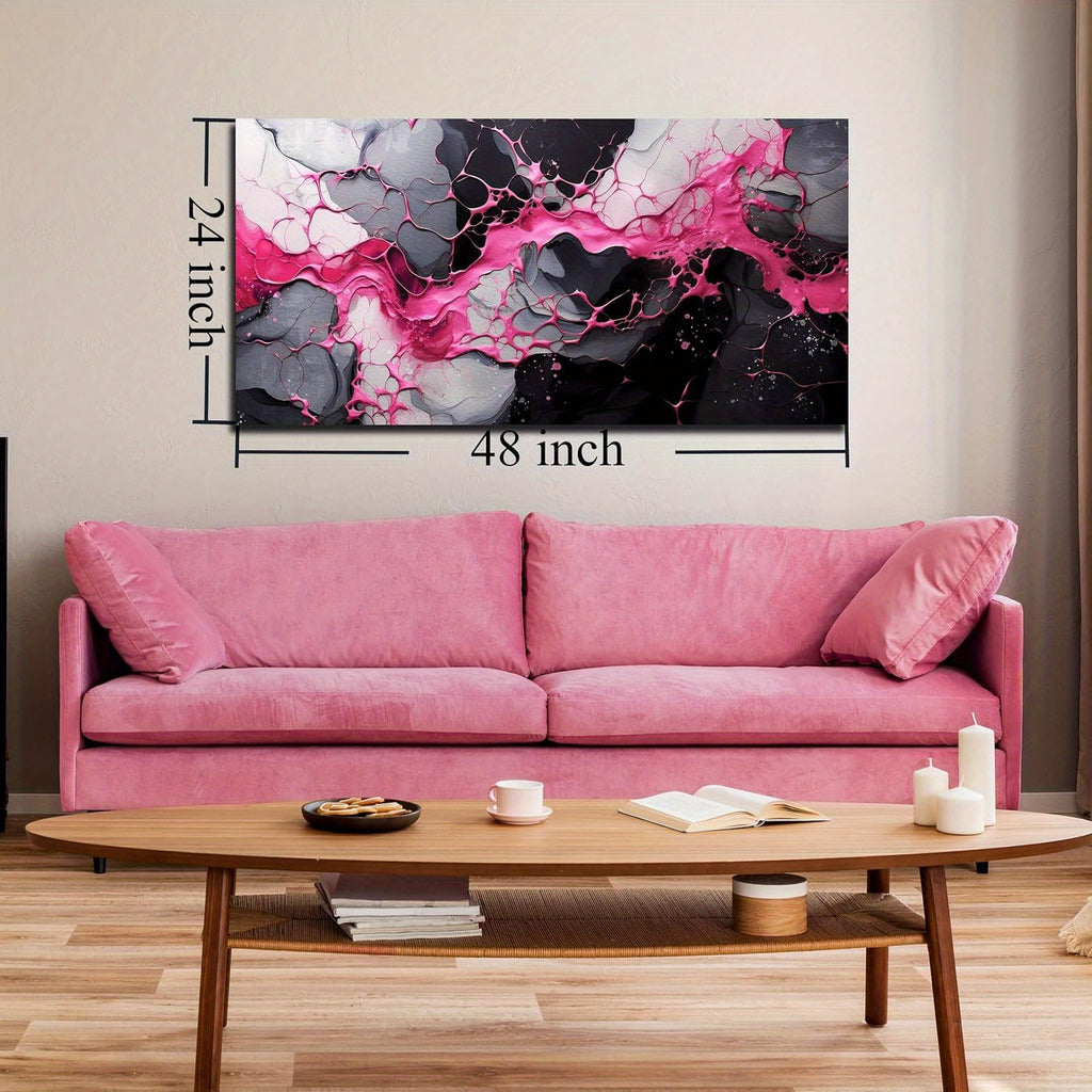 Pink Wall Art For Living Room, Abstract Canvas Wall Decor For Bedroom Decor, Modern Print Paintings 24x48inch With Frame