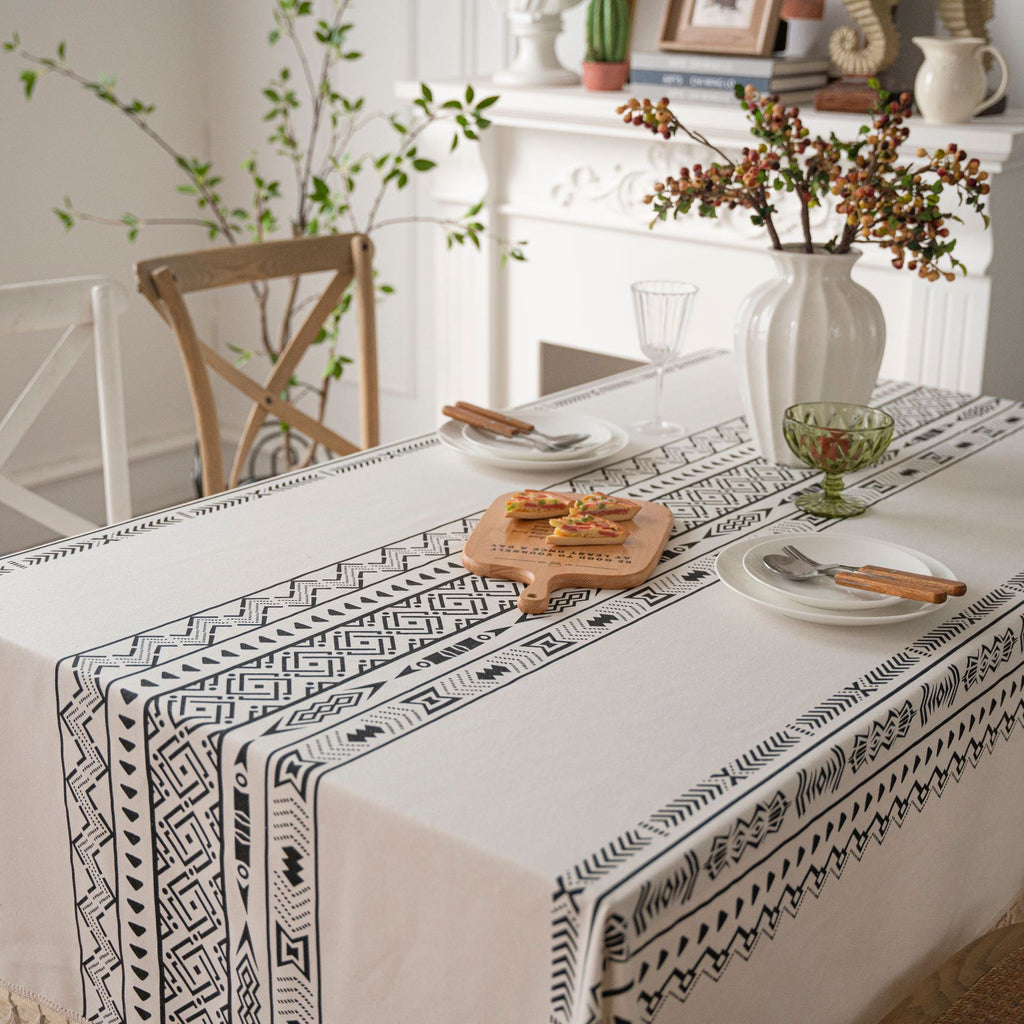 Geometric Black Tassel Rectangular Waterproof Table Cloth Round Tablecloth Coffee Table Cover Towel