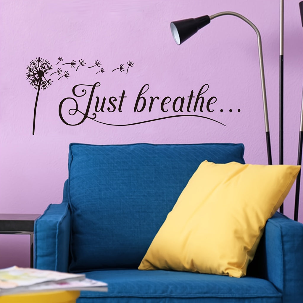 1pc Artistic Fonts Vinyl Wall Decal, "Just Breathe" Creative Text Slogan Mural, Self-adhesive Removable Wall Art Sticker For Bar, Cafe, Living Room, Office, Porch, Background Wall Decor, Home Decoration