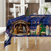 Biblical Nativity Scene Embossed Edge Polyester Tablecloth - Plaid Pattern, Machine Made, Stain & Water Resistant, Ideal for Home Kitchen, Coffee Table, Holiday Party, Outdoor Picnic Decor - Universal Fit for Christmas, Graduation, Winter Celebrations