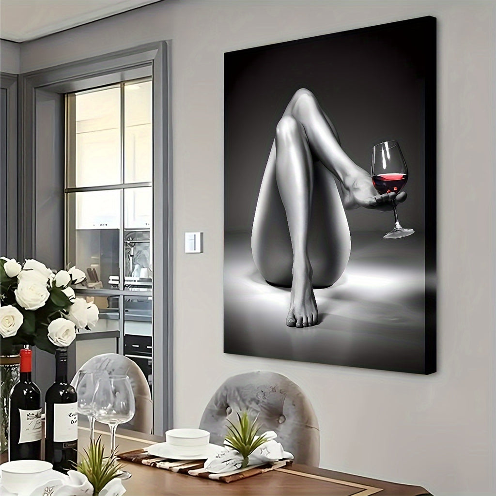 1pcs Modern Artwork Poster, Woman Wine Glass, Simple European Style Wall Art For Bedroom Living Room Study Room Bathroom Dining Room Home, Cafe, Hotel Decoration, Canvas Artwork Stretched and Framed Ready to Hang