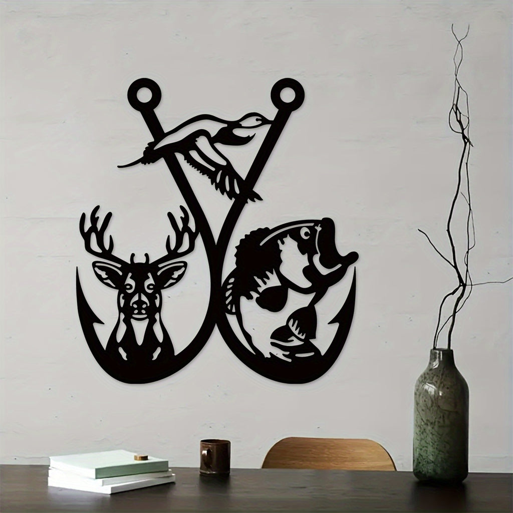 Hunting Fish Hook Metal Wall Sign - Hunters, Outdoor Enthusiasts, Rustic Homeowners - No, Metal, Wall mount, Use Without Electricity - Suitable for Hunting, Cabin, Bedroom