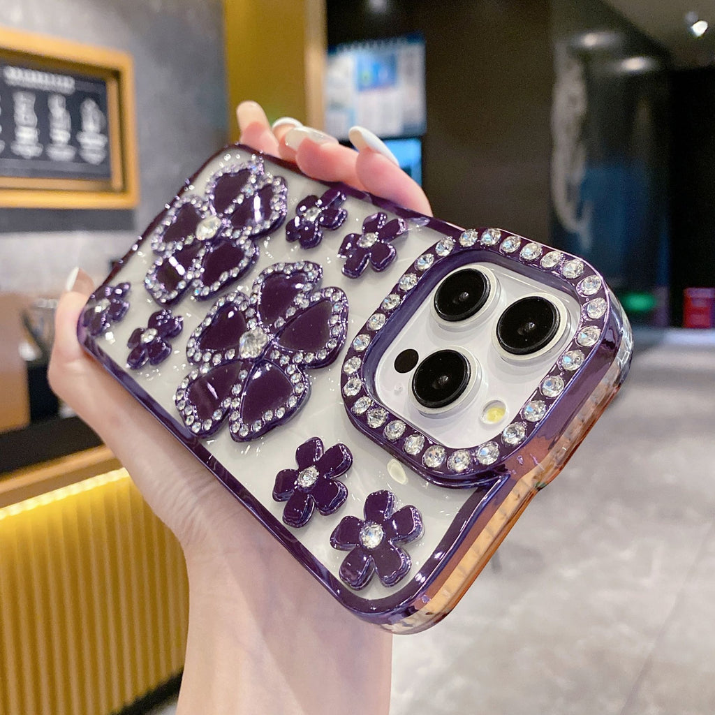 Fashion Plum Blossom Spot Drill Diamond Flower Plating TPU Phone Case