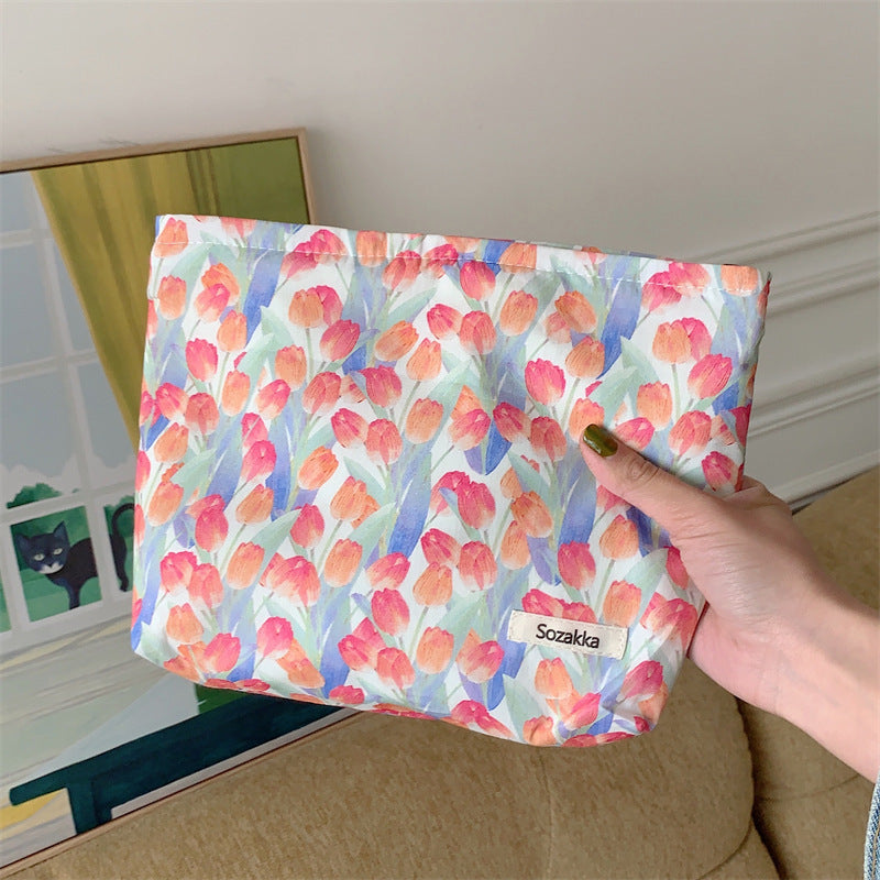 Floral Cotton Artistic Cosmetic Bag Women