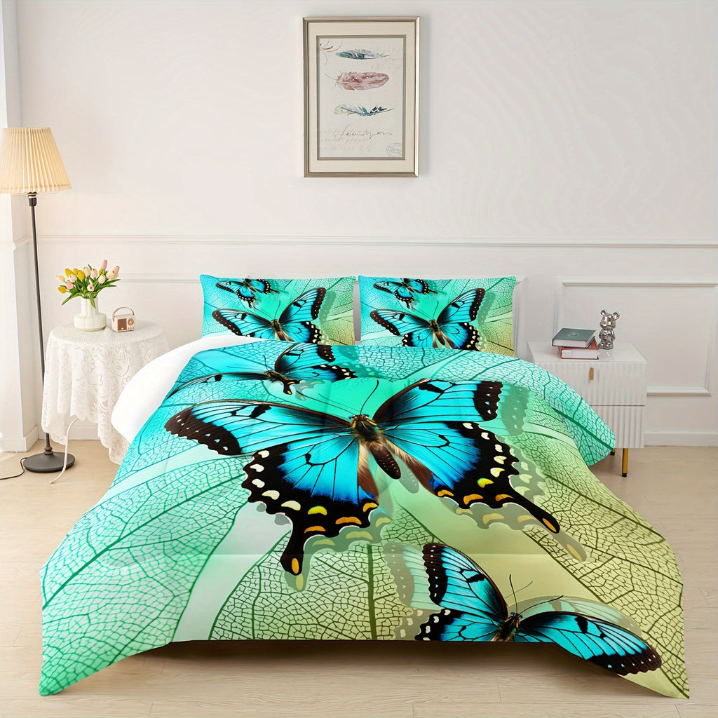 3Pcs Modern Fashion Polyester Comforter Set (1 * Comforter + 2 * Pillowcases, Pillow Core Not Included), Boho Mandala Butterfly Print Bedding Set, Soft And Comfortable Skin-friendly Comforter For Bedroom, Guest Room.