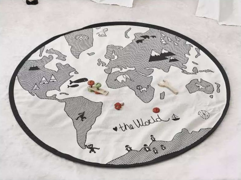 World Map Play Mats Funny Cartoon Newborn baby Carpet Boy Girl Crawling Blanket Kids Round Maze Game Mat Play Toys