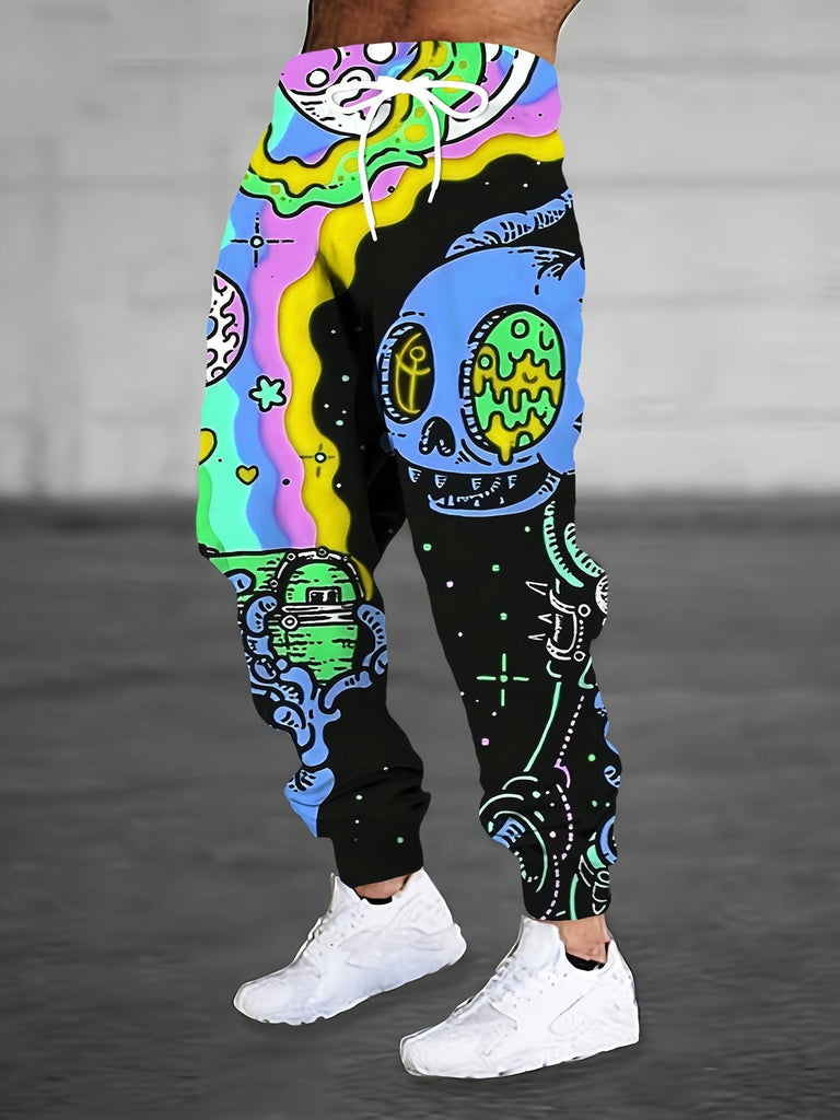 Men's Casual Joggers - Fashion Sweatpants With Psychedelic Skull Print And Elastic Waistband, Comfort Fit Pants With Pockets For Sports & Lounging - For Men - Suitable for Casual Wear, Sports & Lounging - Great Gift for Teenagers & Young Adults