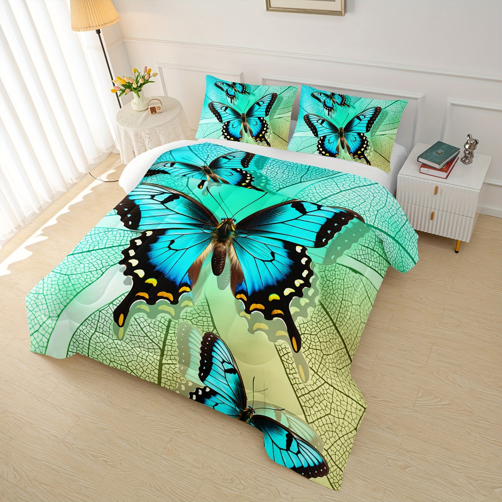 3Pcs Modern Fashion Polyester Comforter Set (1 * Comforter + 2 * Pillowcases, Pillow Core Not Included), Boho Mandala Butterfly Print Bedding Set, Soft And Comfortable Skin-friendly Comforter For Bedroom, Guest Room.