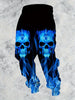 Men's Skulls With Flames Print Jogger Sweatpants With Drawstring, Casual Sporty Trousers As Gift