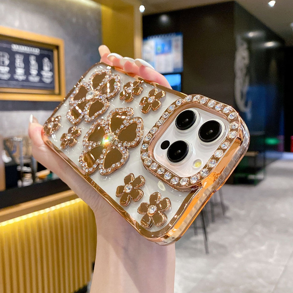 Fashion Plum Blossom Spot Drill Diamond Flower Plating TPU Phone Case